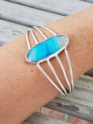 Sterling Silver Bracelet with Blue Stone Cabochon - image2